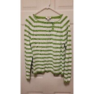 Talbots 100% Cotton Boat Neck Green White Boat Neck Sweater Large